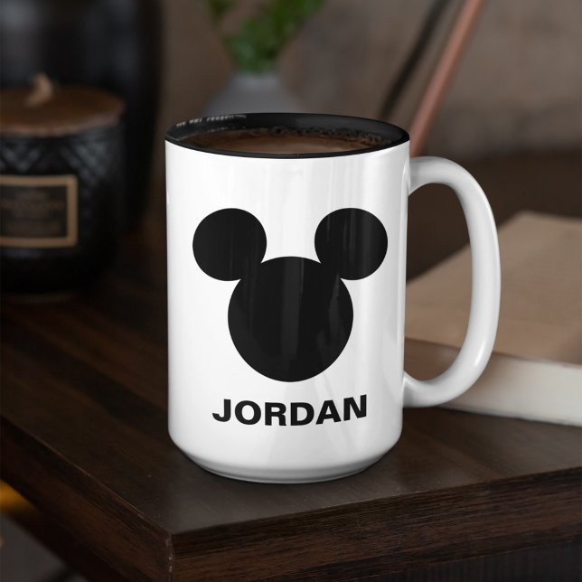 Disney Logo | Mickey Mouse Silhouette  Two-Tone Coffee Mug (Mug on table)