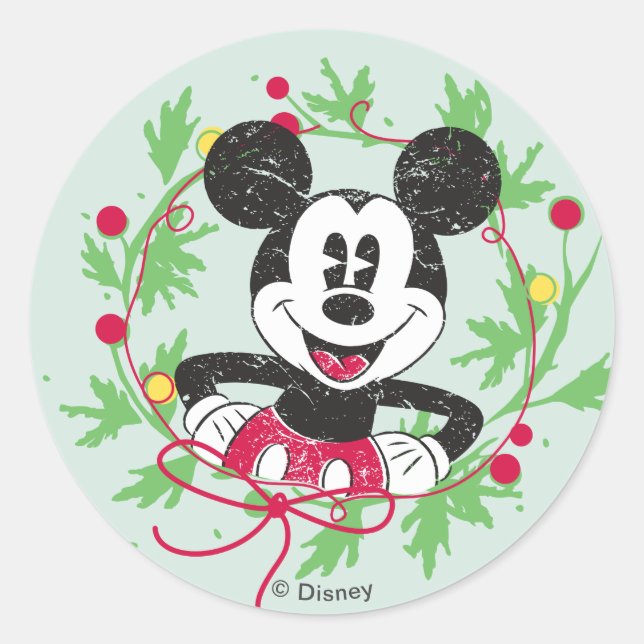 Disney | Mickey & Minnie | Holiday Stripes Pattern Classic Round Sticker (Front)