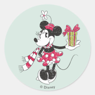 Disney   Mickey & Minnie   Holiday Stripes Pattern Classic Round Sticker