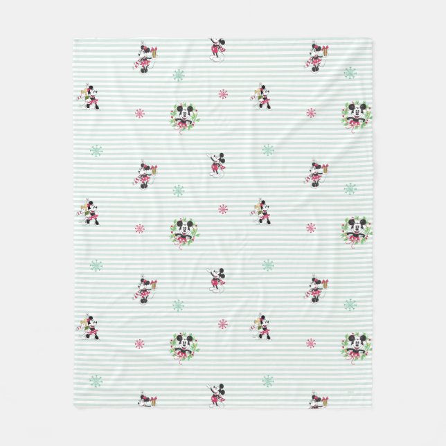 Disney | Mickey & Minnie | Holiday Stripes Pattern Fleece Blanket (Front)