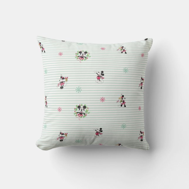 Disney | Mickey & Minnie | Holiday Stripes Pattern Throw Pillow (Front)