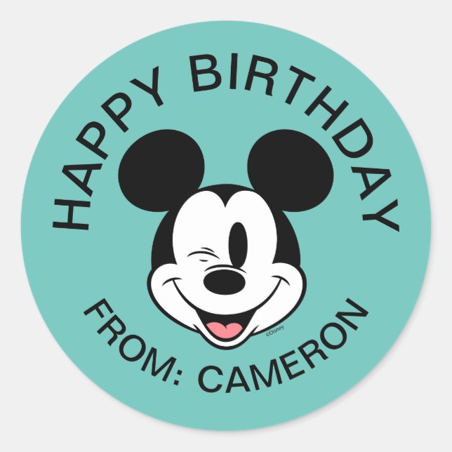 Disney Mickey Mouse Winking Face | Happy Birthday Classic Round Sticker (Front)