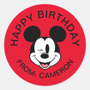Disney Mickey Mouse Winking Face   Happy Birthday Classic Round Sticker
