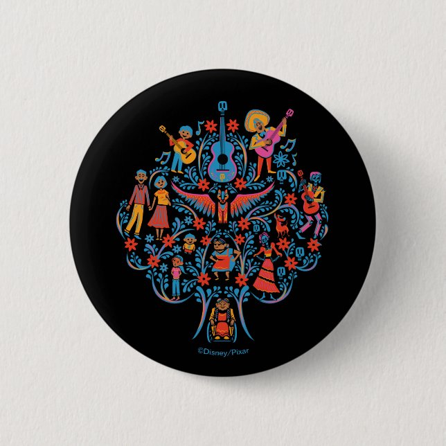 Disney Pixar Coco | Colourful Character Tree 2 Inch Round Button (Front)