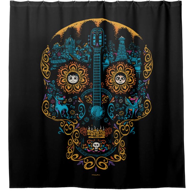 Disney Pixar Coco | Colourful Ornate Skull Guitar (Front)