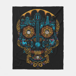 Disney Pixar Coco Colourful Ornate Skull Guitar Fleece Blanket