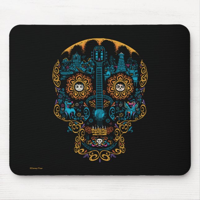 Disney Pixar Coco | Colourful Ornate Skull Guitar Mouse Pad (Front)