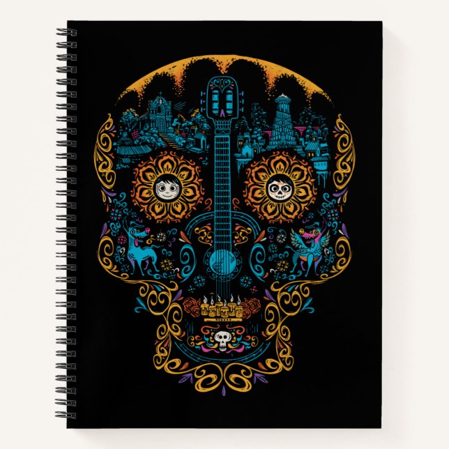 Disney Pixar Coco | Colourful Ornate Skull Guitar Notebook (Front)