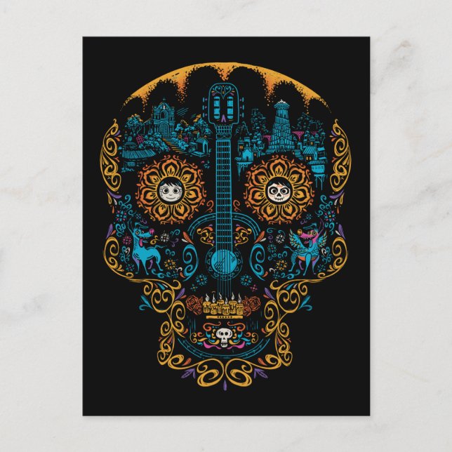 Disney Pixar Coco | Colourful Ornate Skull Guitar Postcard (Front)