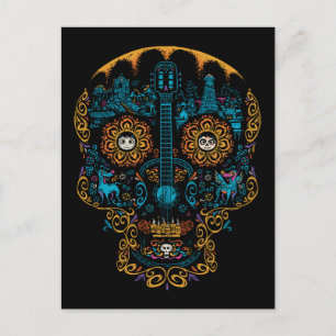 Disney Pixar Coco Colourful Ornate Skull Guitar Postcard