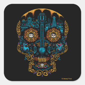 Disney Pixar Coco | Colourful Ornate Skull Guitar Square Sticker