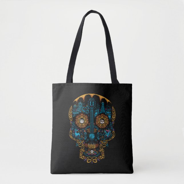 Disney Pixar Coco | Colourful Ornate Skull Guitar Tote Bag (Front)