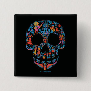 Disney Pixar Coco   Colourful Sugar Skull 2 Inch Square Button