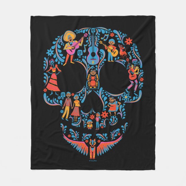 Disney Pixar Coco | Colourful Sugar Skull Fleece Blanket (Front)
