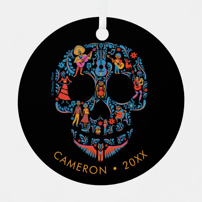 Disney Pixar Coco | Colourful Sugar Skull Metal Ornament (Front)