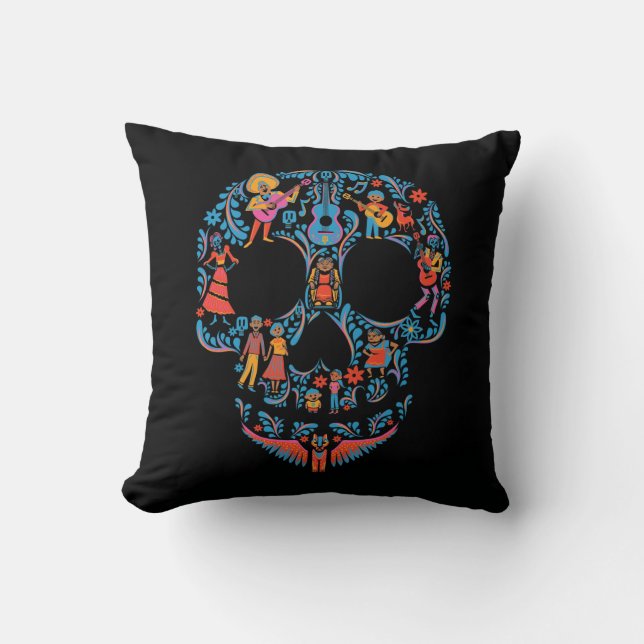Disney Pixar Coco | Colourful Sugar Skull Throw Pillow (Front)