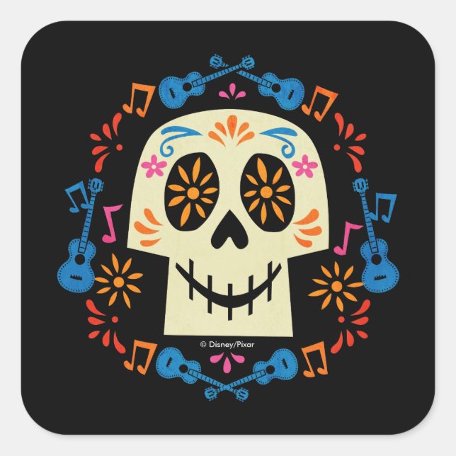 Disney Pixar Coco | Gothic Sugar Skull Square Sticker (Front)