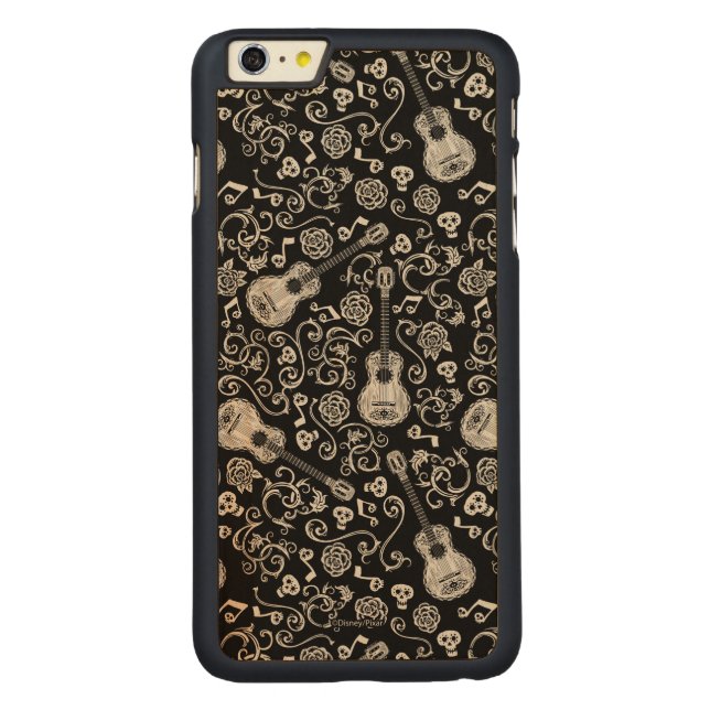 Disney Pixar Coco | Guitar & Rose Pattern Carved Wood iPhone Case (Back)