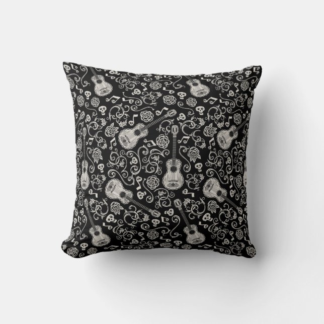 Disney Pixar Coco | Guitar & Rose Pattern Throw Pillow (Front)