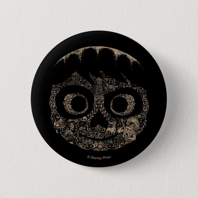 Disney Pixar Coco | Miguel | Ornate Skull Graphic 2 Inch Round Button (Front)