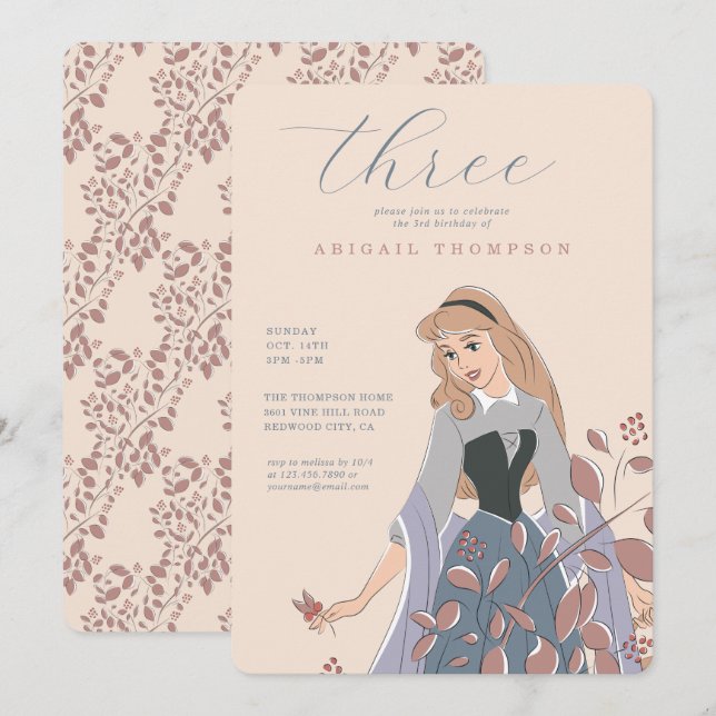 Disney Princess Aurora | Floral Birthday Invitation (Front/Back)
