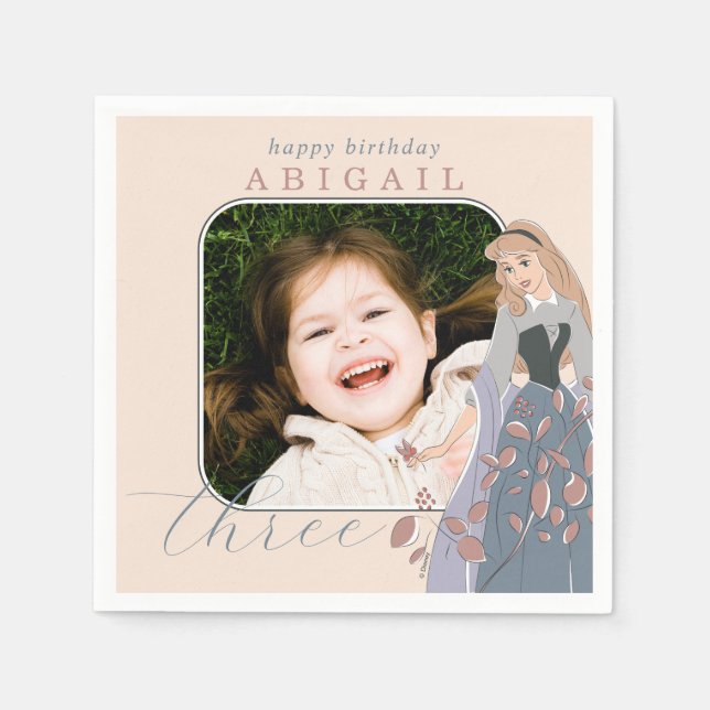 Disney Princess Aurora | Floral Birthday Photo Napkin (Front)