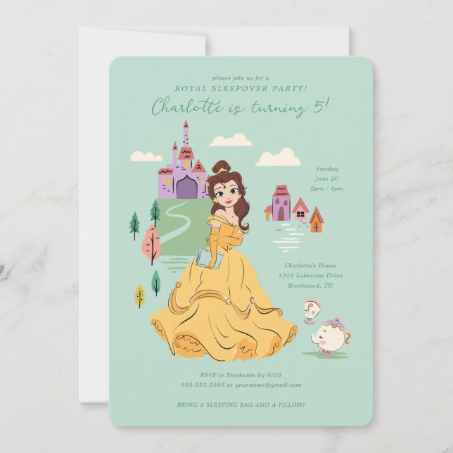 Disney Princess Belle l Girls Birthday Sleepover Invitation (Front)
