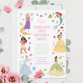 Disney Princess Birthday Floral Collage Invitation