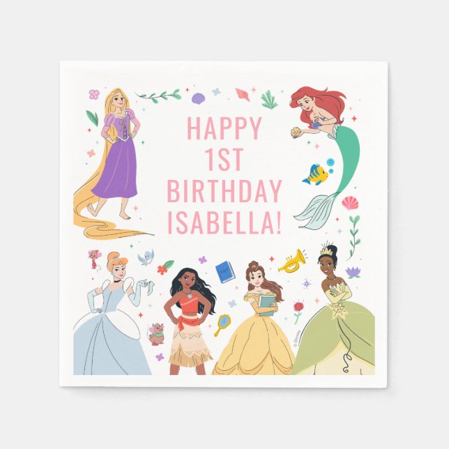 Disney Princess Birthday Floral Collage  Napkin (Front)