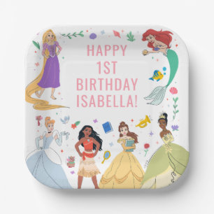 Disney Princess Birthday Floral Collage  Paper Plate