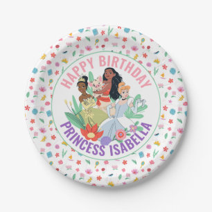 Disney Princess Birthday Floral Collage Paper Plate