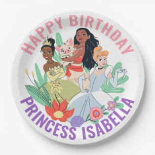 Disney Princess Birthday Floral Collage Paper Plate