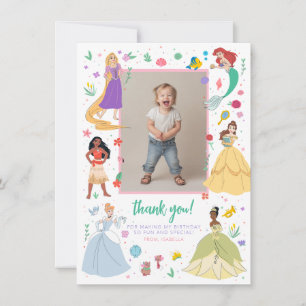 Disney Princess Birthday Floral Collage Thank You Card