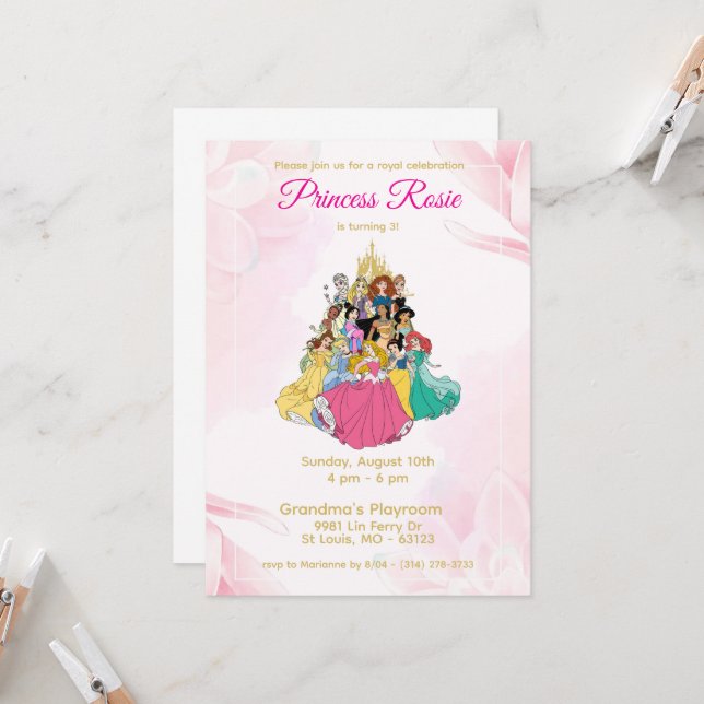 Disney Princess birthday invitation (Front/Back In Situ)