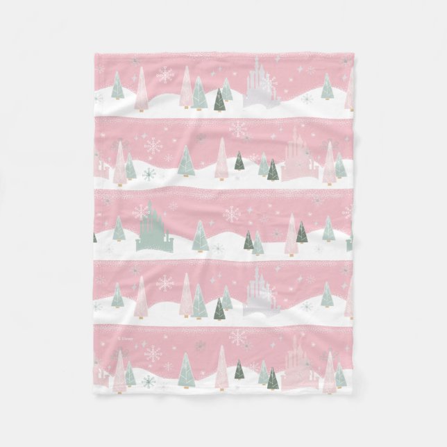 Disney Princess Castle Winter Holiday Pattern Fleece Blanket (Front)