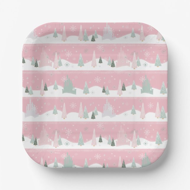 Disney Princess Castle Winter Holiday Pattern Paper Plate (Front)