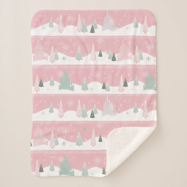 Disney Princess Castle Winter Holiday Pattern Sherpa Blanket (Front)