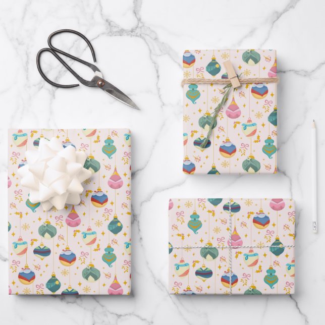 Disney Princess Christma Ornament Pattern Wrapping Paper Sheet (Front)