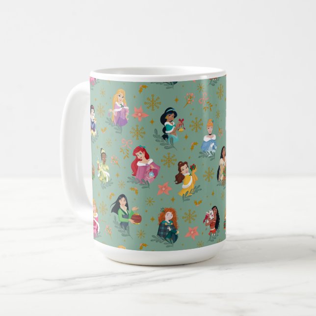 Disney Princess Christmas Holiday Pattern Coffee Mug (Front Left)
