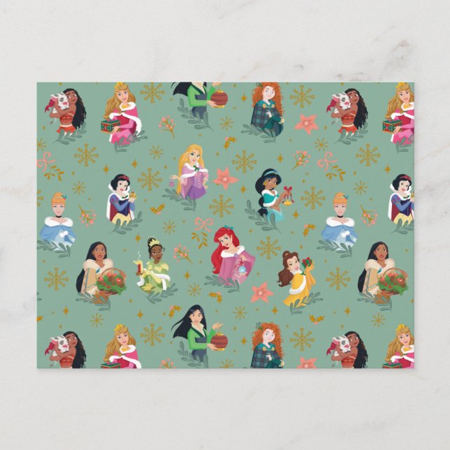 Disney Princess Christmas Holiday Pattern Postcard (Front)