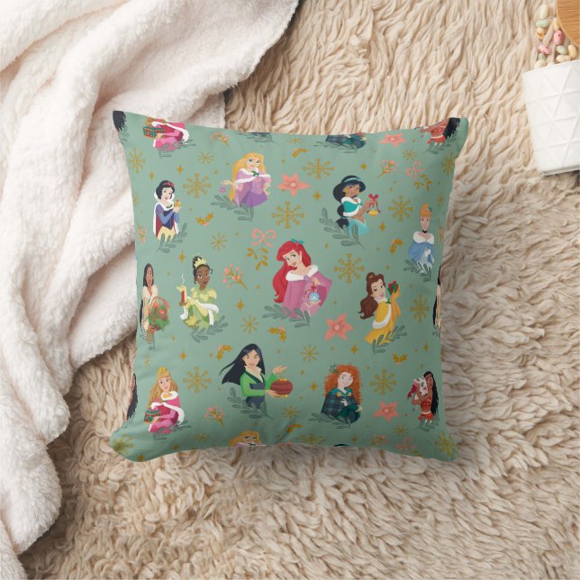 Disney Princess Christmas Holiday Pattern Throw Pillow (Blanket)