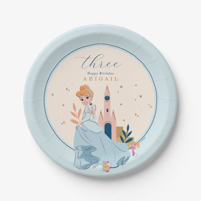 Disney Princess Cinderella Pink Birthday Paper Plate (Front)