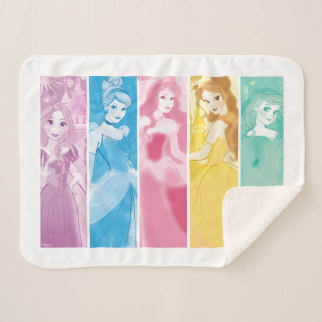 Disney Princess Colourful Portrait Collection Sherpa Blanket (Front (Horizontal))