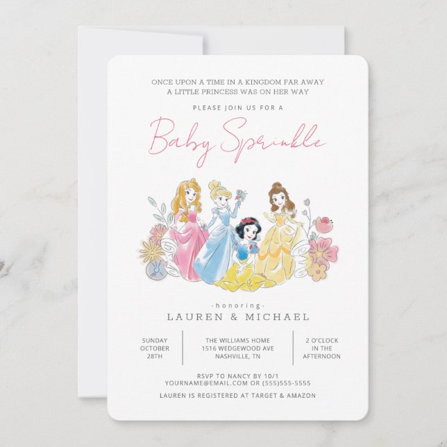Disney Princess Floral | Girl Baby Sprinkle Invitation (Front)