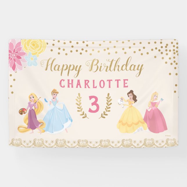 Disney Princess | Floral Gold Confetti Banner (Horizontal)