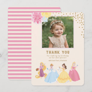 Disney Princess Floral Gold Confetti Thank You Card