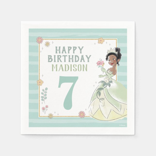 Disney Princess | Floral Watercolor Birthday Napkin (Front)