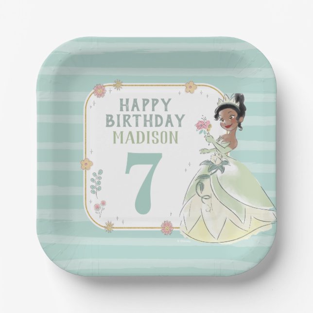 Disney Princess | Floral Watercolor Birthday Paper Plate (Front)