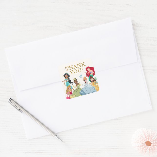 Disney Princess Gold Birthday Thank You Square Sticker (Envelope)