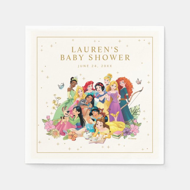 Disney Princess Gold Floral Baby Shower Napkin (Front)